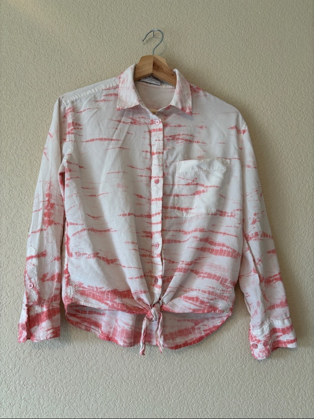 Equipment Women's Silk Tie-Front Button-Down Shirt - White with Coral Stripes